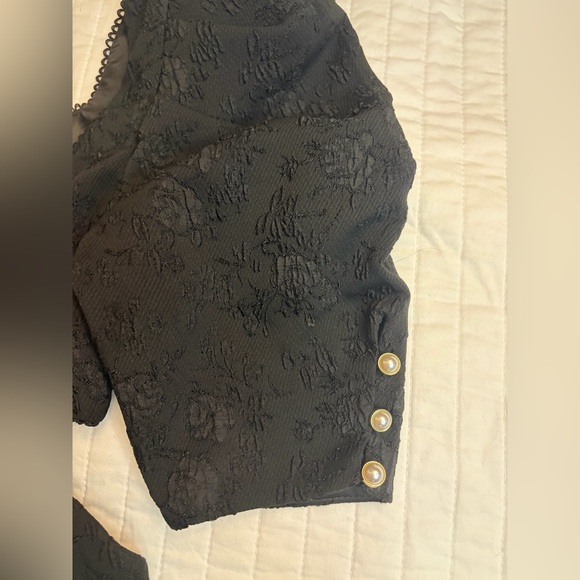 Revolve MAJORELLE Tillie black textured puff sleeve cutout babydoll mini dress - Picture 8 of 12